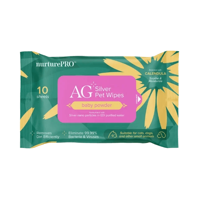 AG+ 銀離子寵物親膚消毒濕紙巾 10片裝 (爽身粉)