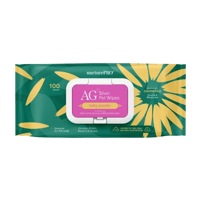 AG+ 銀離子寵物親膚消毒濕紙巾 100片裝 (爽身粉)