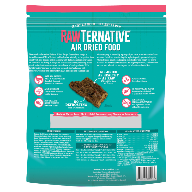 Rawternative 風乾生肉狗糧 鮮味三文魚草飼牛風乾配方 5oz │ 1LB │ 3LB
